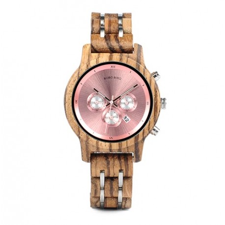 Dámské dřevěné hodinky Bobo Bird Stopwatch W-P18 růžové