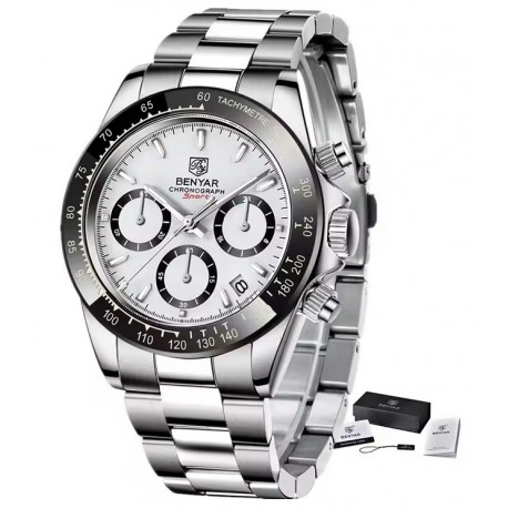 Pánské hodinky Chronograph BENYAR BY-5169 stříbrno-bílé