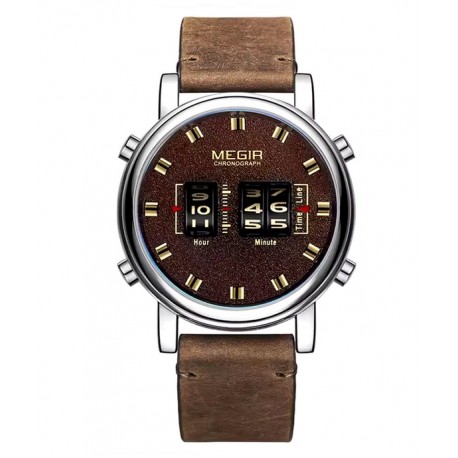 Pánské hodinky Megir Chronograph ML2137G stříbrné s koženým řemínkem