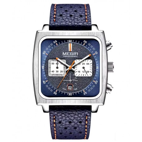 Pánské hodinky Megir MS2182G modré s koženým řemínkem