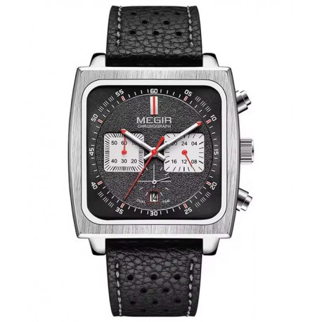Pánské hodinky Megir MS2182G černé s koženým řemínkem