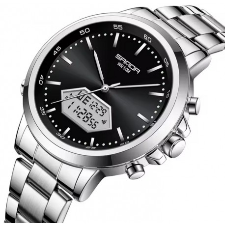 Pánské hodinky Sanda 3301 stříbrno-černé s kovovým řemínkem