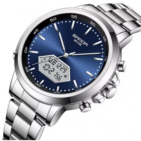 Pánské hodinky Sanda 3301 stříbrno-modré s kovovým řemínkem