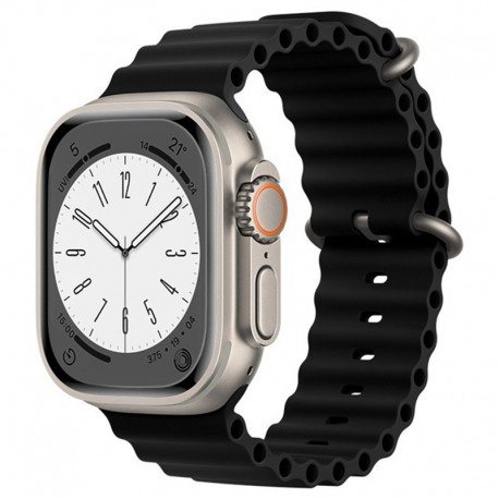 Silikonový řemínek Ocean pro Apple Watch 1/2/3/4/5/6/7/8/9/10/SE/SE 2 (38/40/41/42mm) černý
