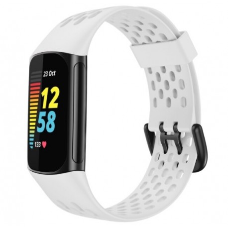 Silikonový děrovaný řemínek pro Fitbit Charge 5 bílý