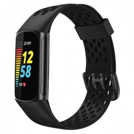 Silikonový děrovaný řemínek pro Fitbit Charge 5 černý