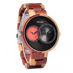 Pánské dřevěné hodinky Bobo Bird Dualtime W-R10 červené